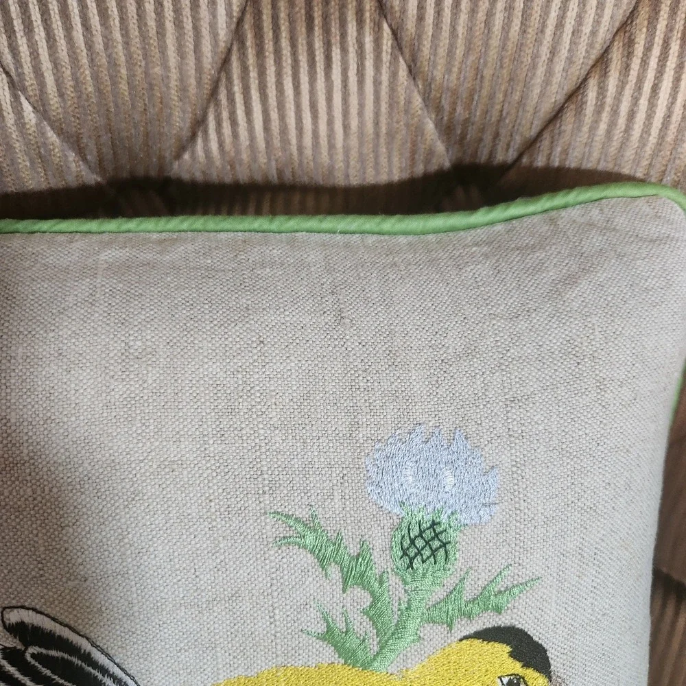 Set of 3 Embroidered Bird Throw Pillows Robin Goldfinch Cardinal 12x12 Accent